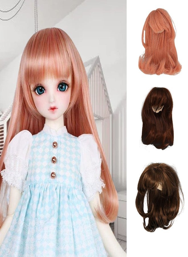 DOACT 1/6 Ball Jointed Doll Wig with Bangs, High Temp Silk Hair, 15.5-17cm Scalp, Light Brown - Image 2